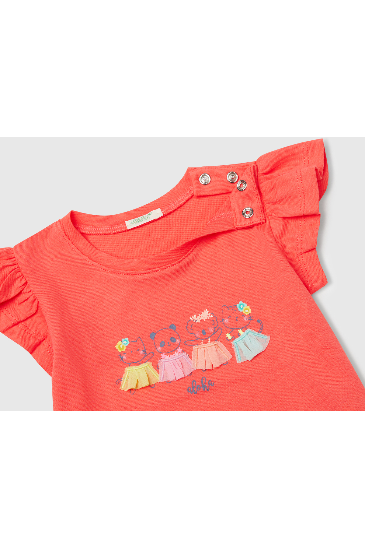 United Colors of Benetton Bebek Mercan Logo Etiketli Kolu Fırfır Detaylı Bisiklet Yaka T-Shirt fotoğrafı 3 (önizleme)