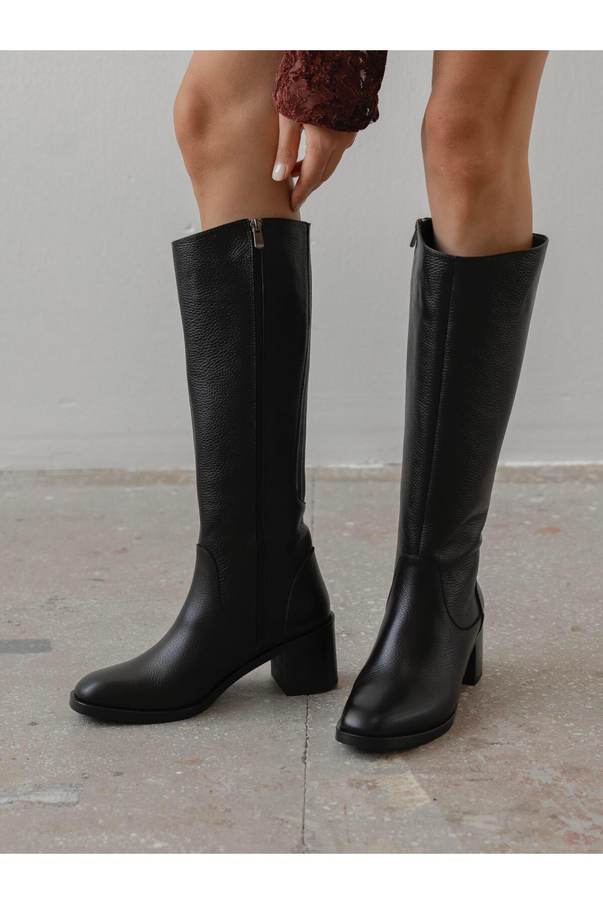 ECENİN BUTİĞİ  Rugani Siyah Hakiki Deri Çizme - Görsel 5