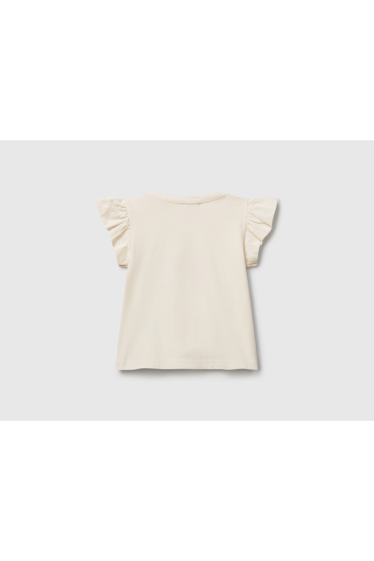 United Colors of Benetton Bebek Ekru Logo Etiketli Kolu Fırfır Detaylı Bisiklet Yaka T-Shirt fotoğrafı 2 (önizleme)