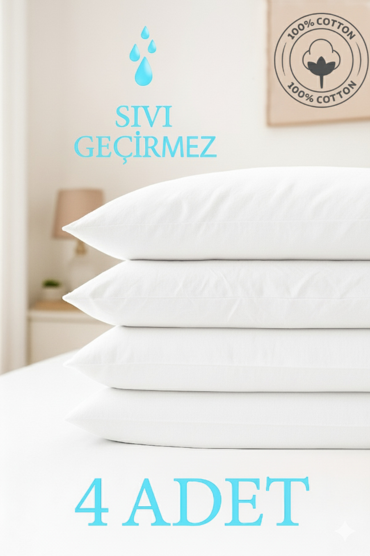 Ladylina Home 4'lü Sıvı Geçirmez Yastık Alezi %100 Pamuk 50X70 cm Yastık Koruyucu