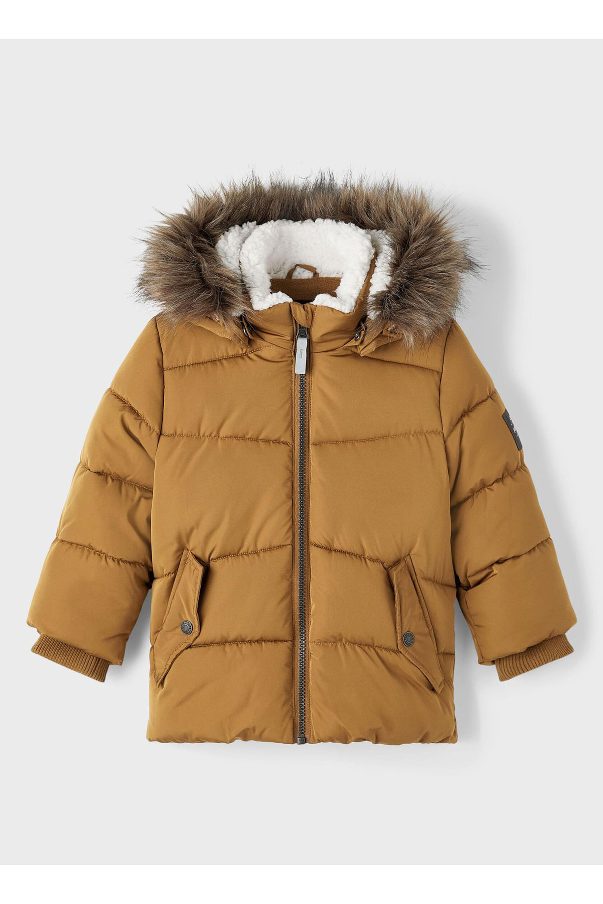 نیم ایت پالتو خزدار کمر معمولی کلاه‌دار نوزادی پسرانه قهوه‌ای NMMMATHEW JACKET2