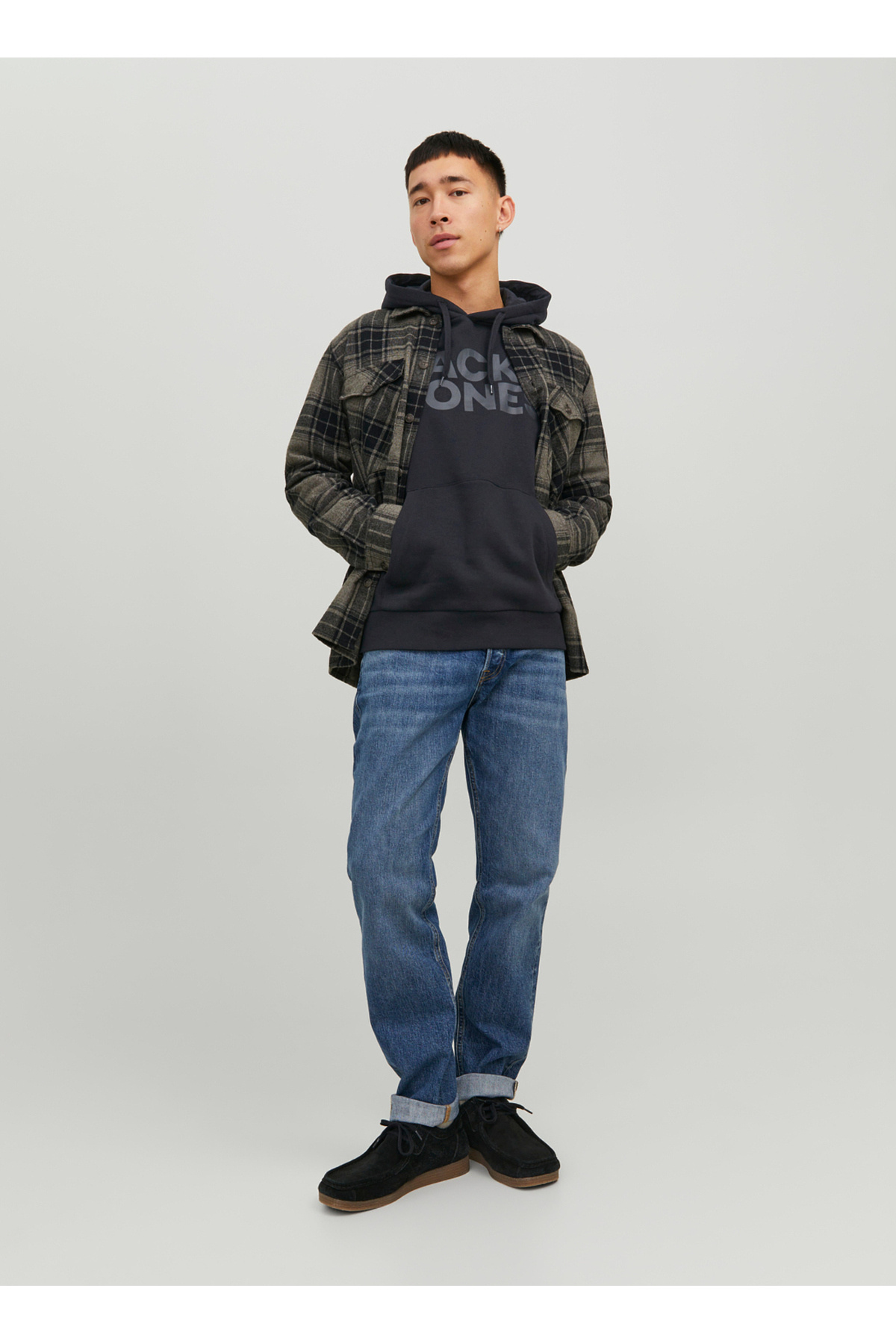 جک اند جونز سویشرت مردانه مشکی کلاهدار 12152840_JJECORP LOGO SWEAT HOOD NO