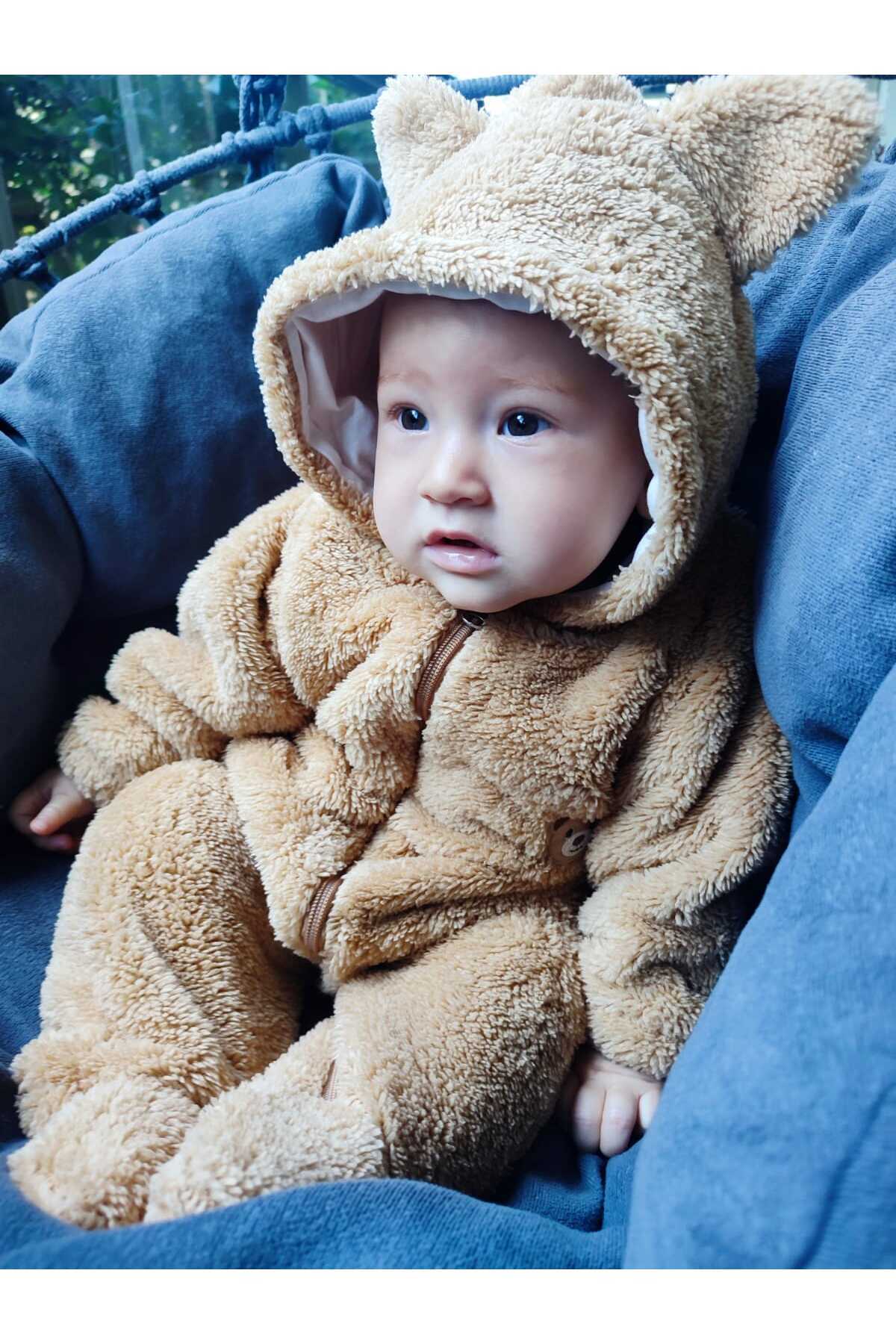 GAMZEAKKUŞ Şapkası Astarlı, Patikli Peluş Bebek Tulum fotoğrafı 2 (önizleme)