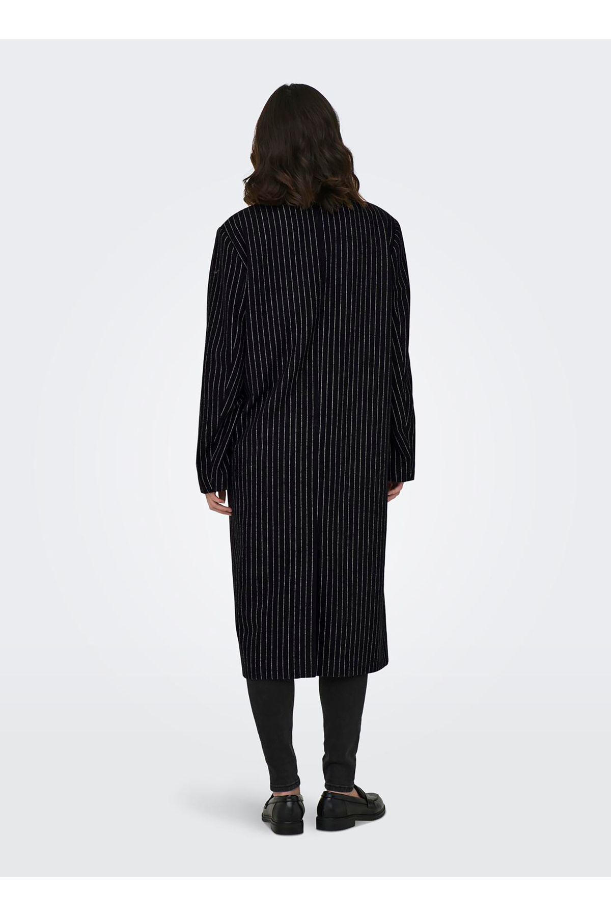 ONLY Koyu Siyah Kadın Çizgili Kaban 15293673 ONLJOSIE PIN STRIPE WOOL COAT CC OT görsel 2