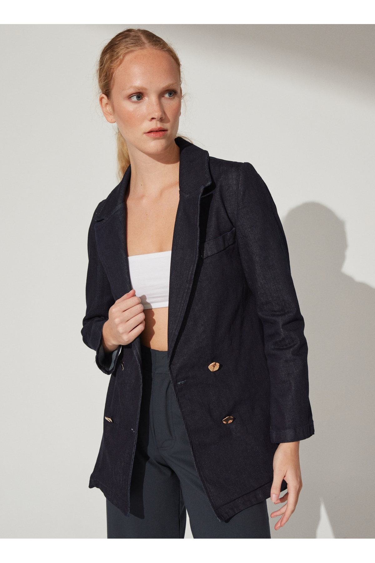 Fabrika  Kruvaze Koyu İndigo Kadın Ceket HOMAN - Görsel 3