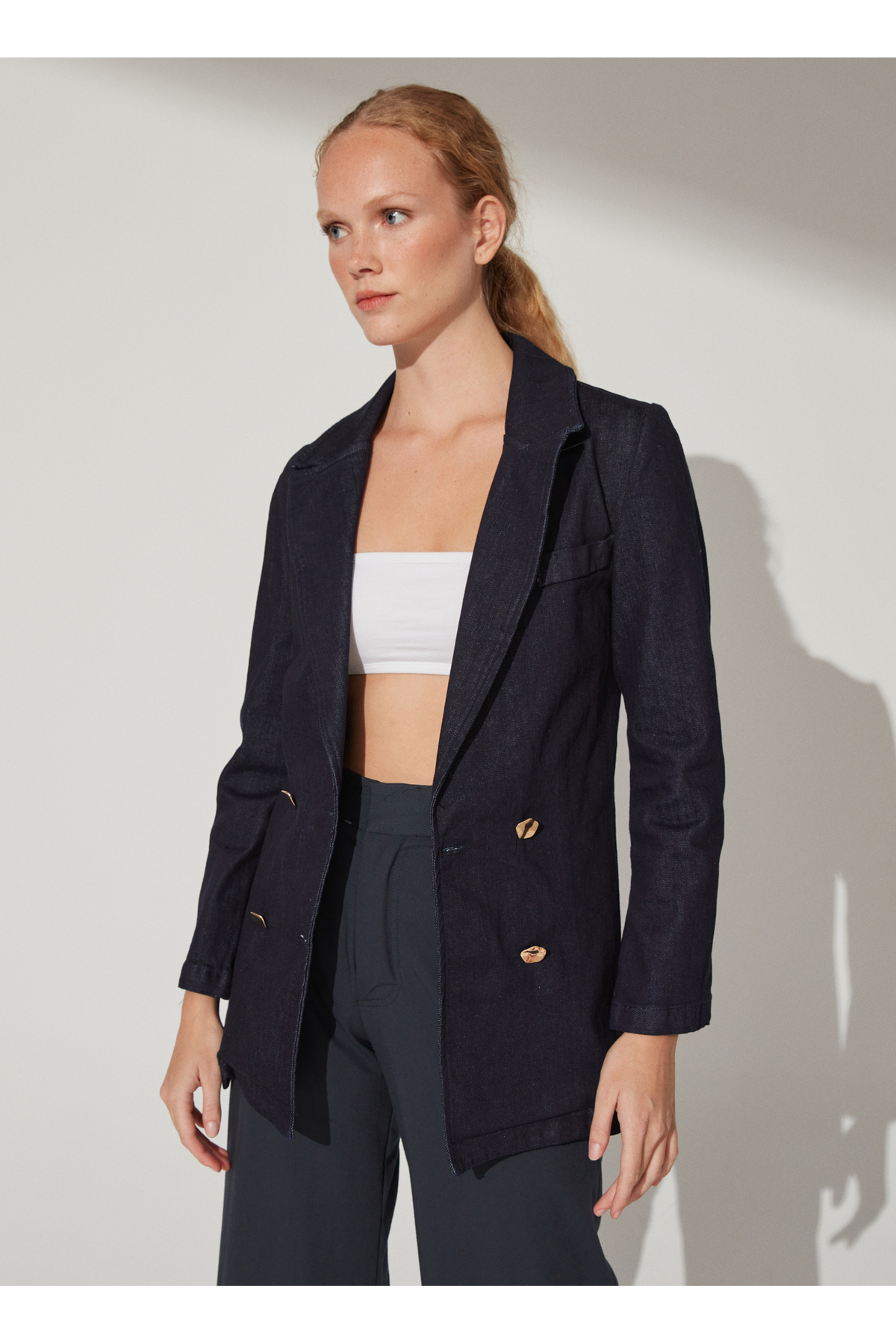 Fabrika  Kruvaze Koyu İndigo Kadın Ceket HOMAN - Görsel 5