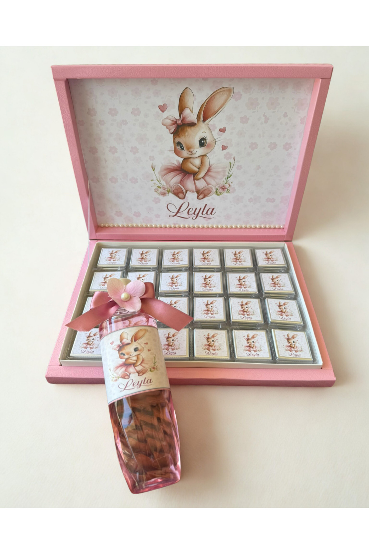 altıniz gıda 72'li Tavşan Modelli Çikolata Kolonya Bebek Doğum Doğum Günü Hediye Çikolata + Kolonya fotoğrafı 2 (önizleme)