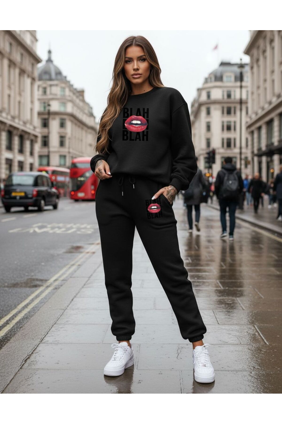 RPT MODA ΧΑΛΑΡΗ ΕΦΑΡΜΟΓΗ BLAH LIP PRINT ΛΕΠΤΟΜΕΡΗΣ OVERSIZED CREWNECK ΔΙΠΛΗ Σ...