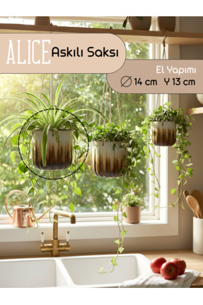 Genel Markalar Alice Askılı Seramik Saksı Karamel Ç 14cm Y 13cm