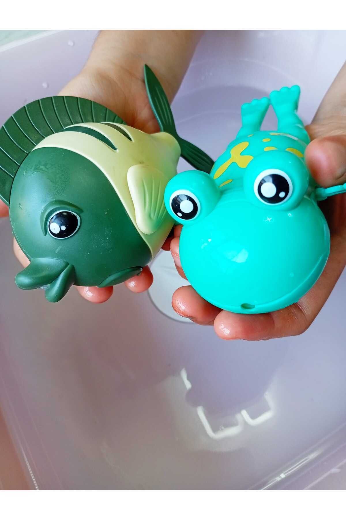 LRS STORE 2 Adet Kurmalı Balık-Kurbağa Bebek Banyo Oyuncağı Küvet Havuz Banyo Denizde Yüzen Oyuncak fotoğrafı 2 (önizleme)
