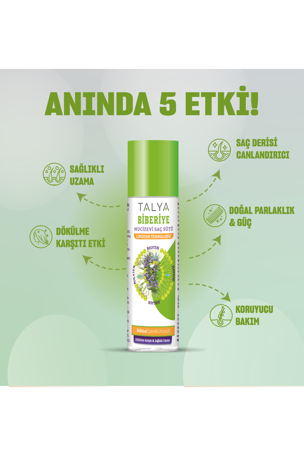 Biberiye Saç Sütü,Dökülme Karşıtı Bakım, Bitkisel Formül, Lipozom Teknolojisi, 200 ml — M.T.BK.EL.200ML.03 — تصویر 3 از 7