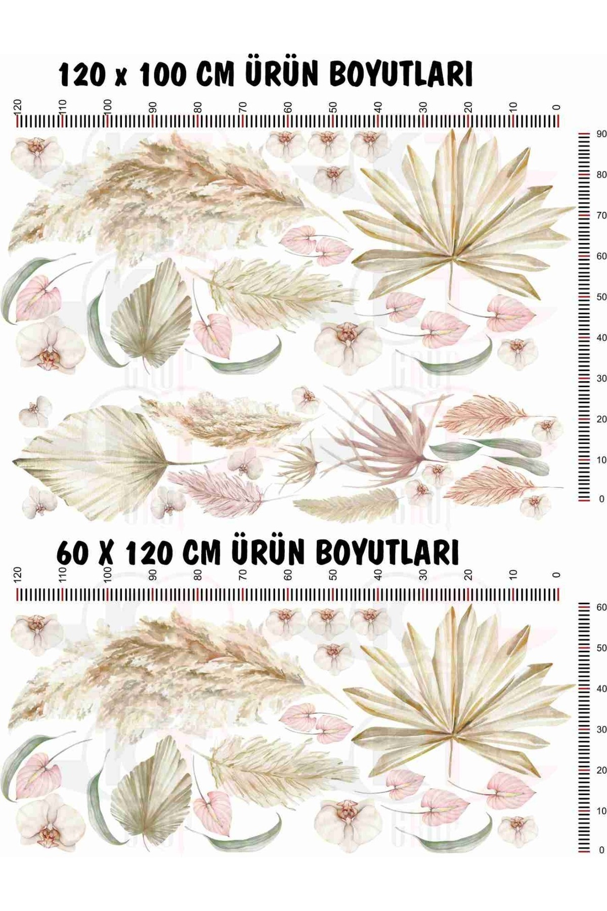 Kt Grup Bohem Vintage Çiçekler Salon Ve Oturma Odası Modern Duvar Sticker Seti fotoğrafı 4 (önizleme)