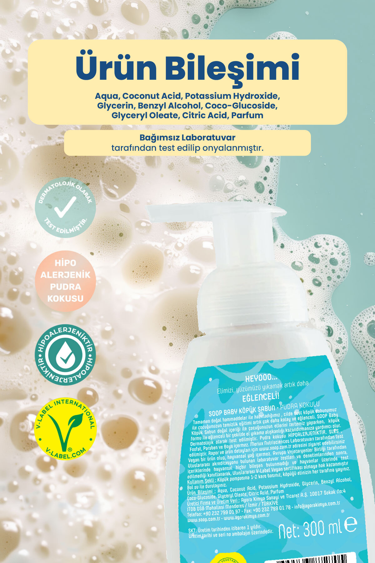 SOOP %100 Doğal Çocuk Köpük Sabun Shark 300 mL Pudra Kokulu Bitkisel Vegan Hipoalerjenik fotoğrafı 5 (önizleme)