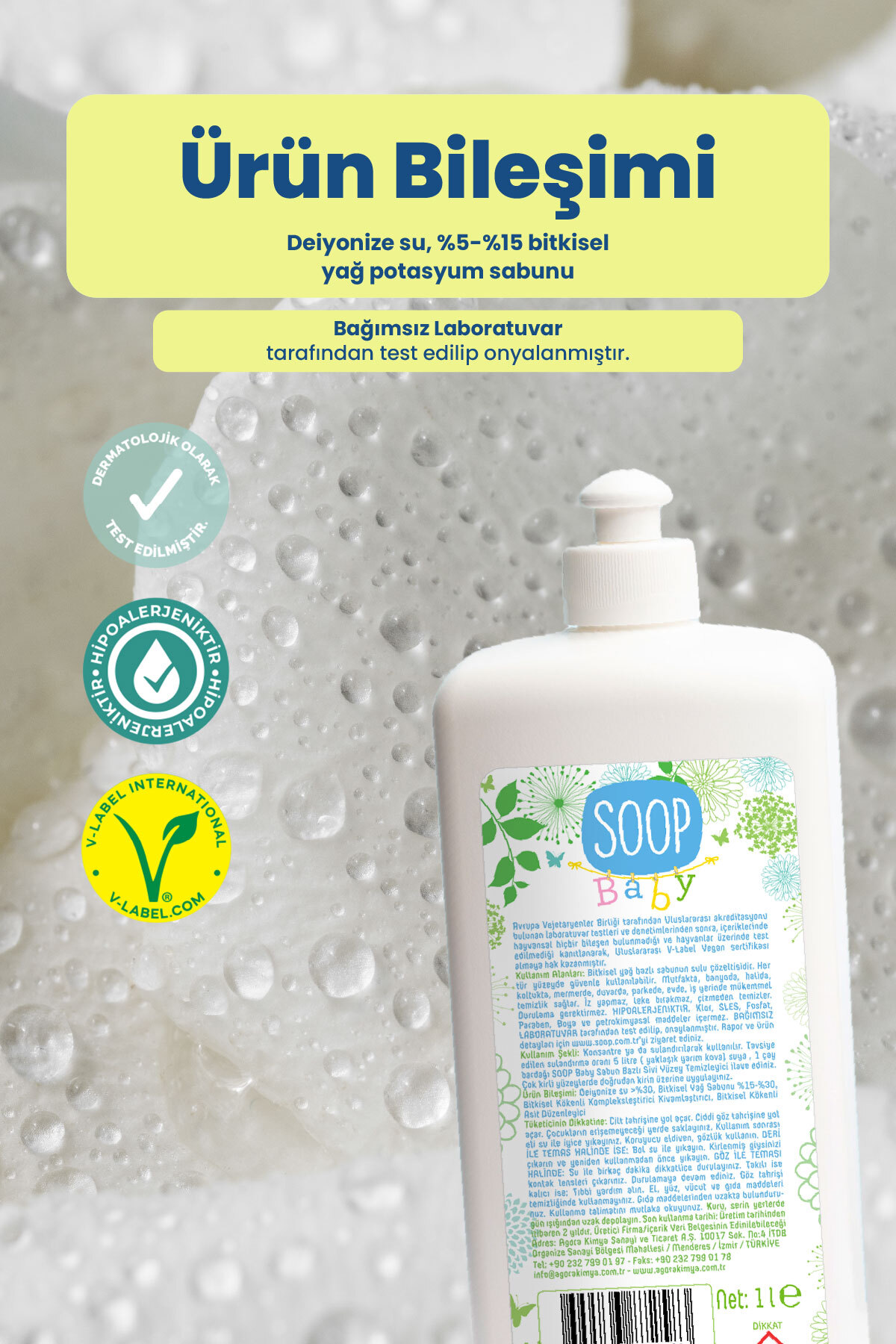 SOOP %100 Doğal Bebek Kokusuz Yüzey Temizleyici 1L Hipoalerjenik fotoğrafı 5 (önizleme)