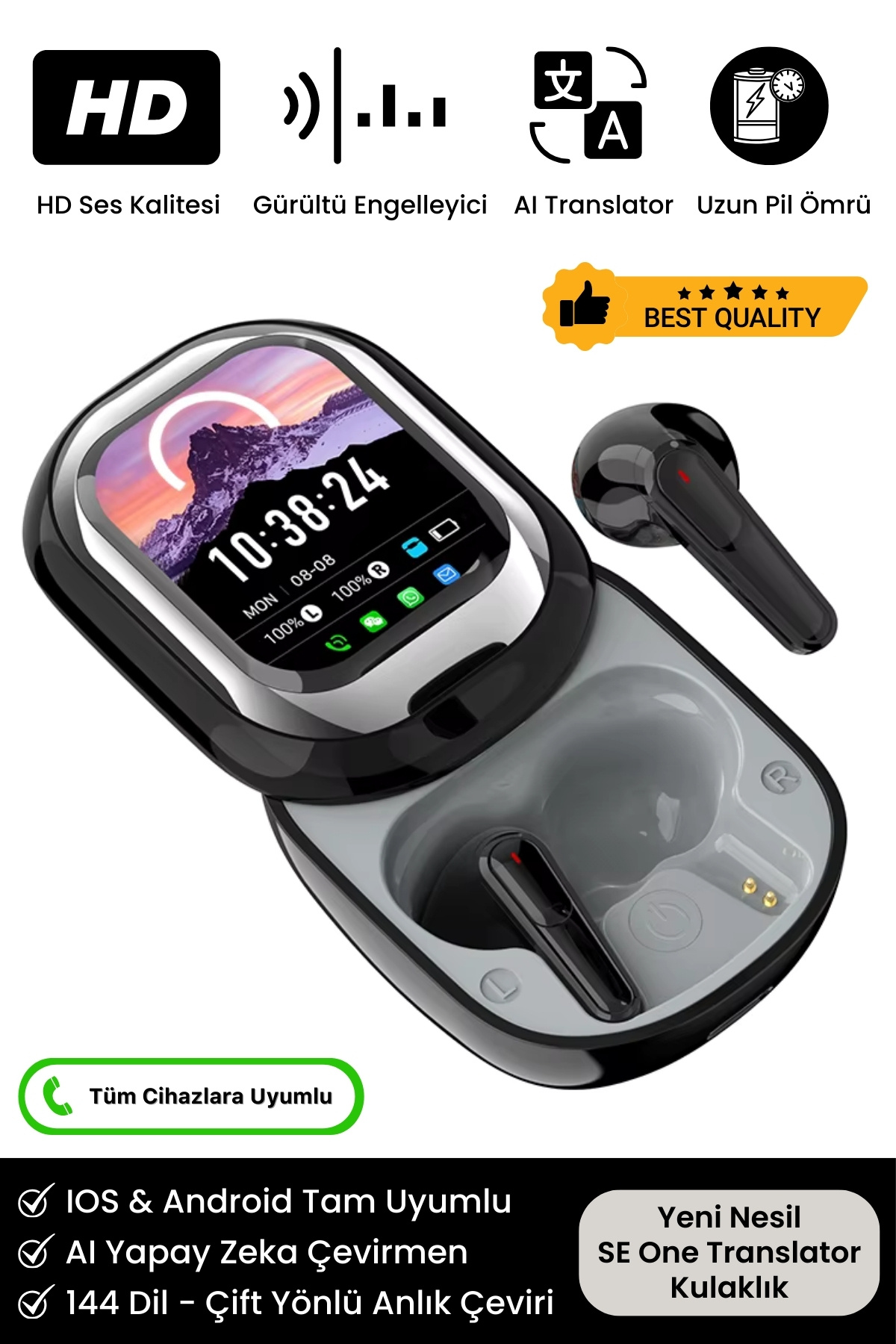 İki Yönlü Anında Sesli Çevirici AI Yapay Zeka Smart Çevirmen Translator & Kulaklık