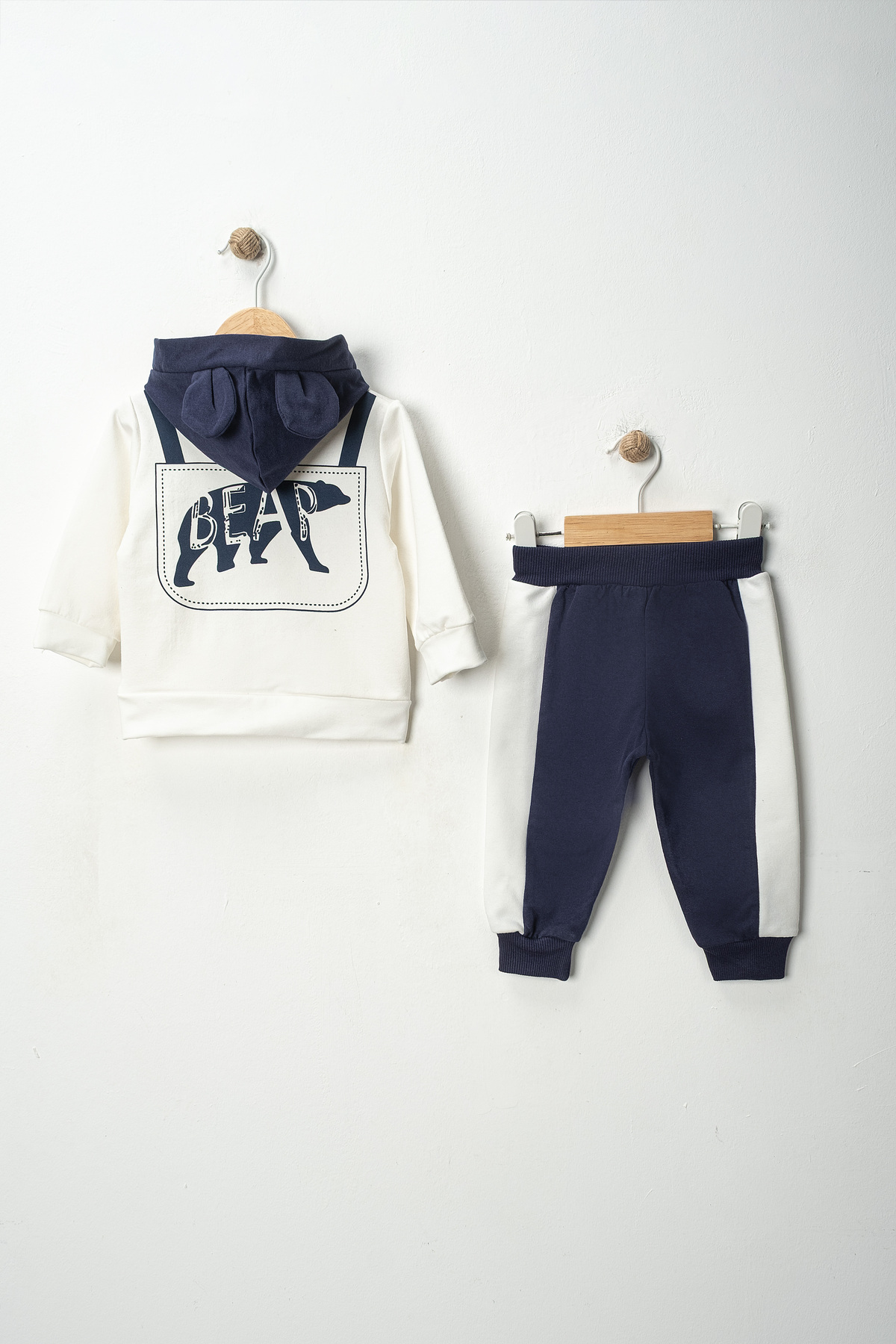 Pırlanta baby Çocuk Takımı Erkek Kulaklı Kapüşonlu Ayı Desenli Pamuklu 2 Parça fotoğrafı 5 (önizleme)