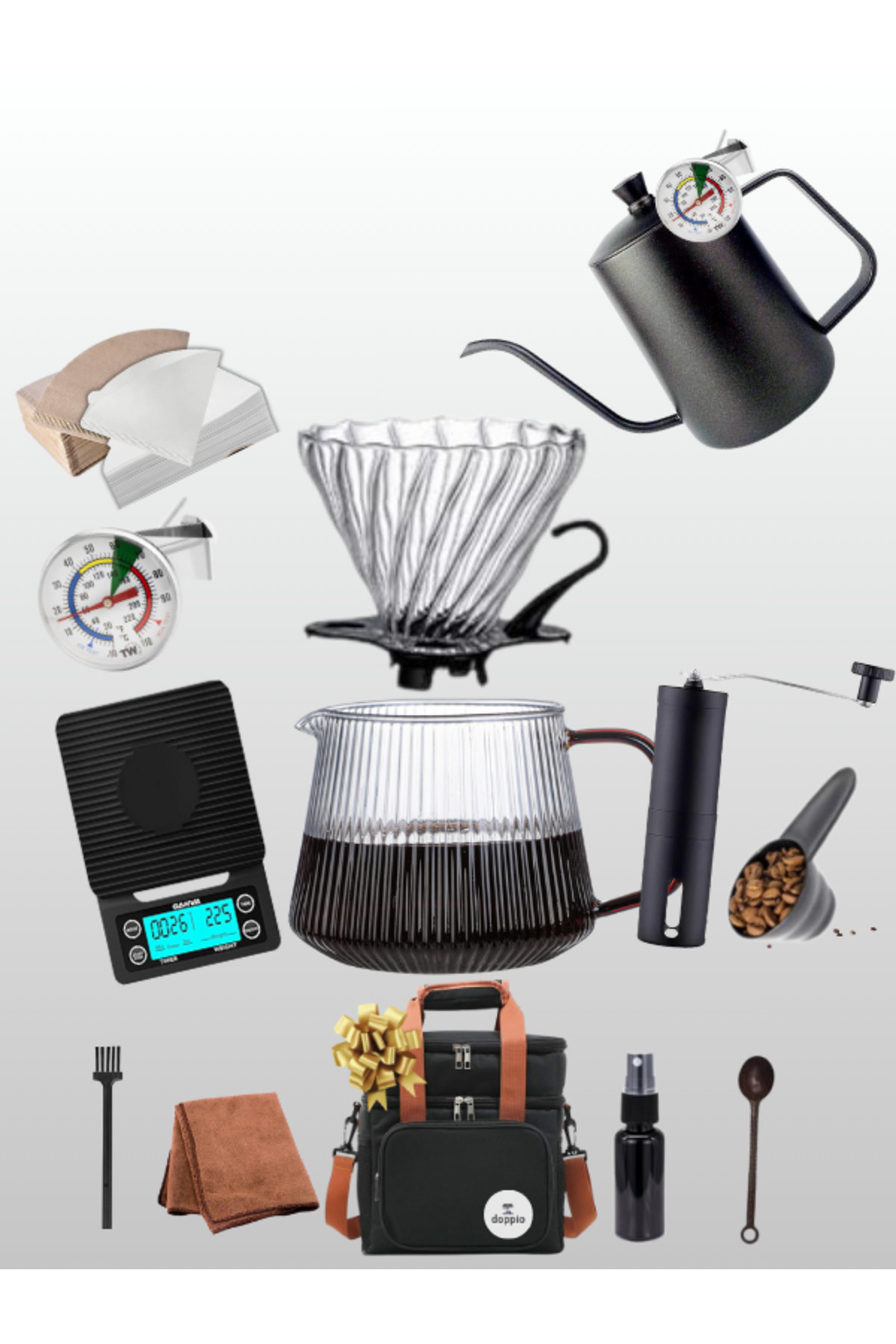 طقم قهوة V60 مكون من 13 قطعة - طقم تخمير كامل للمنزل والخارج