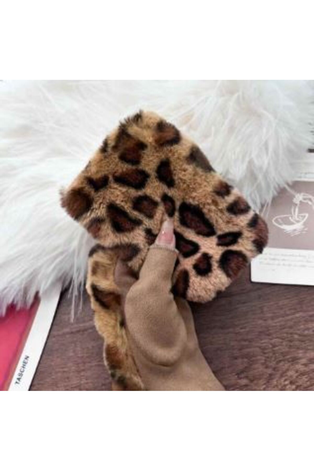 Axesoire 16043 Leopar Desen Peluş Vizon Kesik Eldiven görsel 5