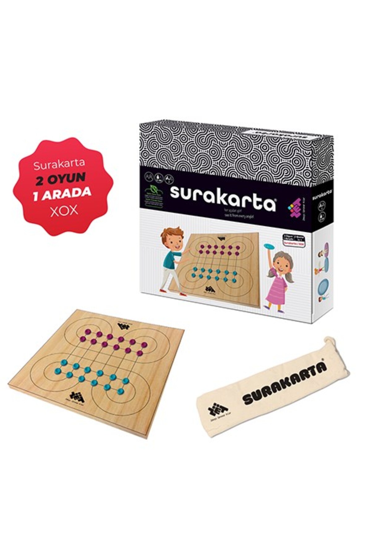 Surakarta & Xox (2 GAMES IN 1) Wooden Brain Teaser 5 Years 2 Players