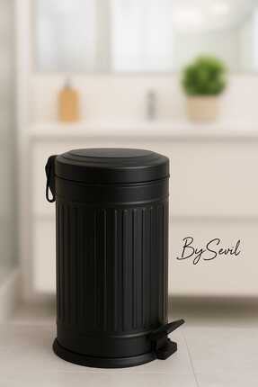 BySevil Vintage 16 Lt Pedallı Çöp Kovası Siyah| Amortisörlü Kapak | Silinebil...