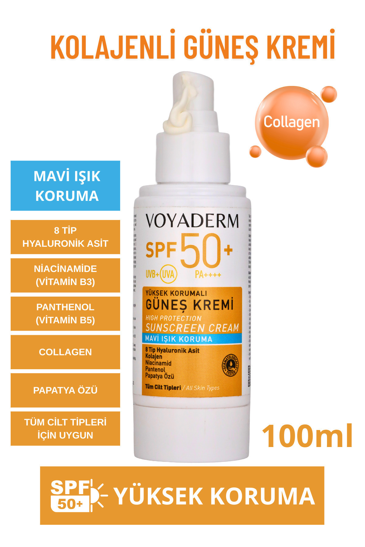 SPF50+ Yüksek Korumalı Yüz Güneş Kremi 100 ml — VD001 — تصویر 2 از 7