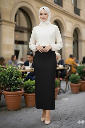 ECEYLÜL MODA SİYAH SCUBA KREP KALEM ETEK (93-94CM UZUNLUK)