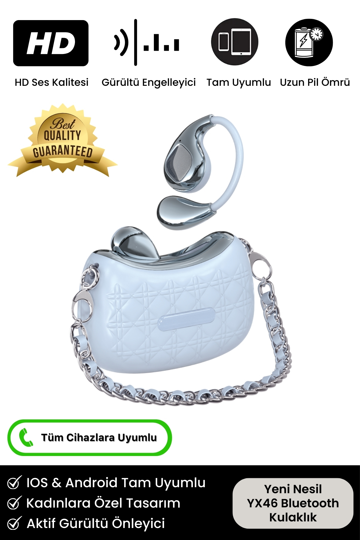 Kadınlara Özel Mini Çanta Tasarımlı Full HD Ses YX46 iOS Android Uyumlu Kadın Bluetooth Kulaklık