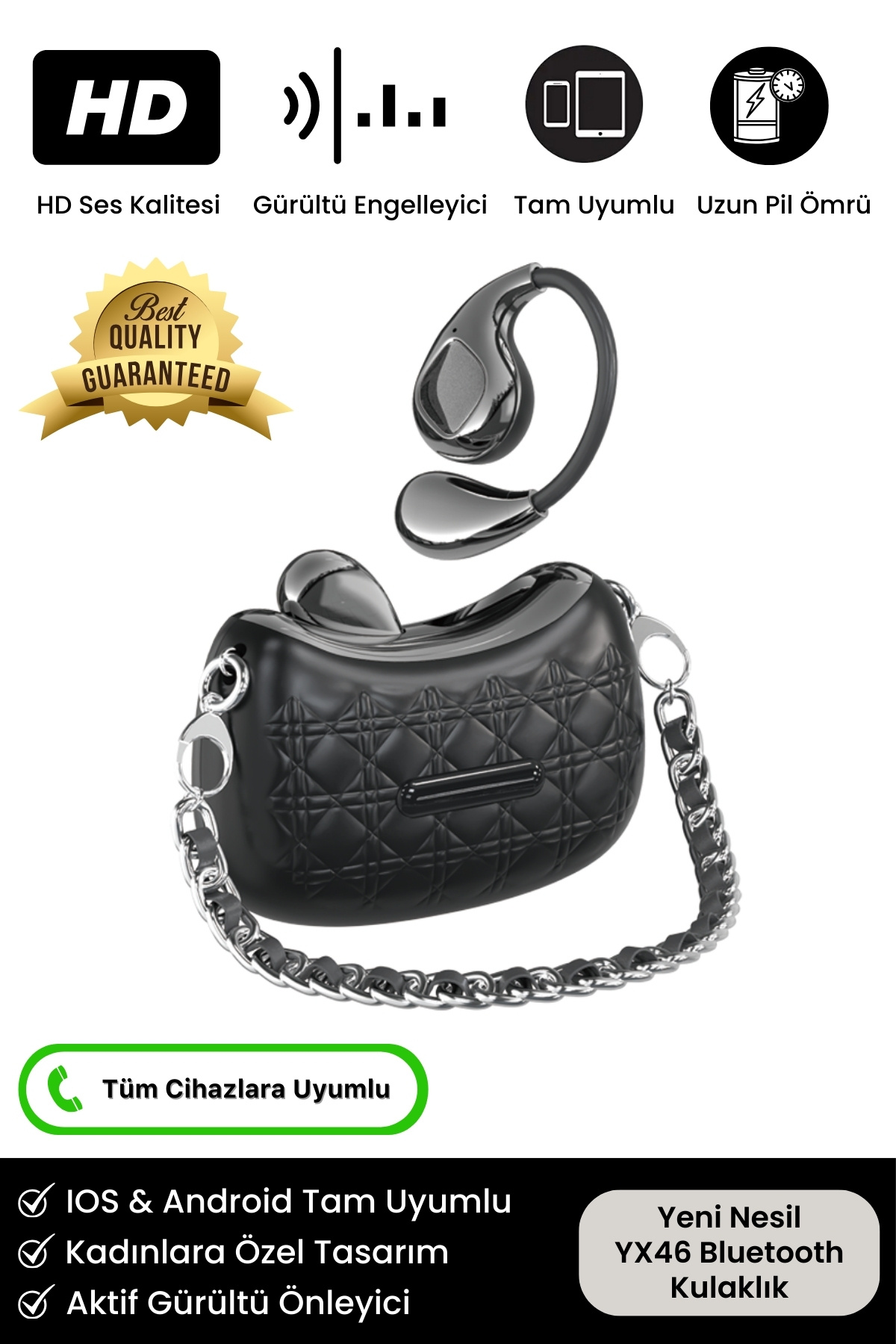Kadınlara Özel Mini Çanta Tasarımlı Full HD Ses YX46 iOS Android Uyumlu Kadın Bluetooth Kulaklık