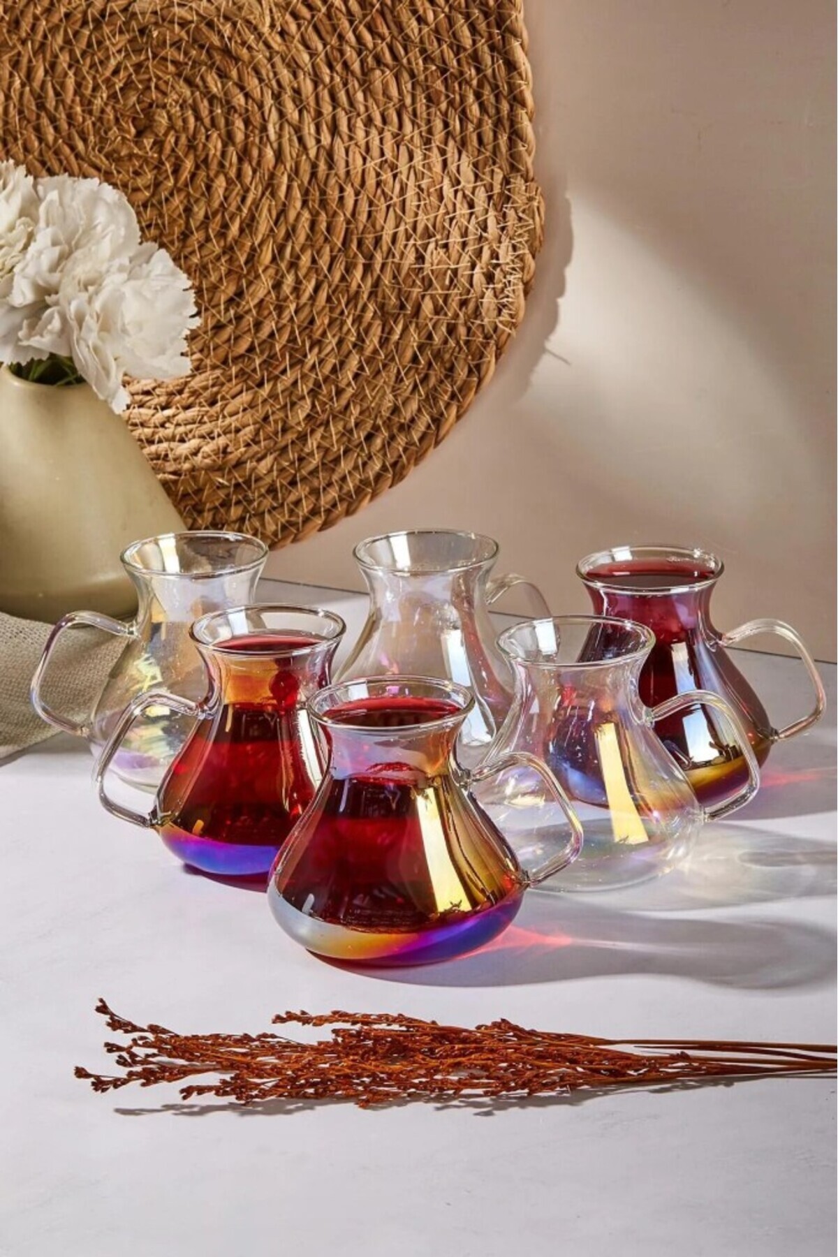 Ehl-i Keyf Luster 6-Piece Borosilicate Glass Tea Cup Set 200ml 16014