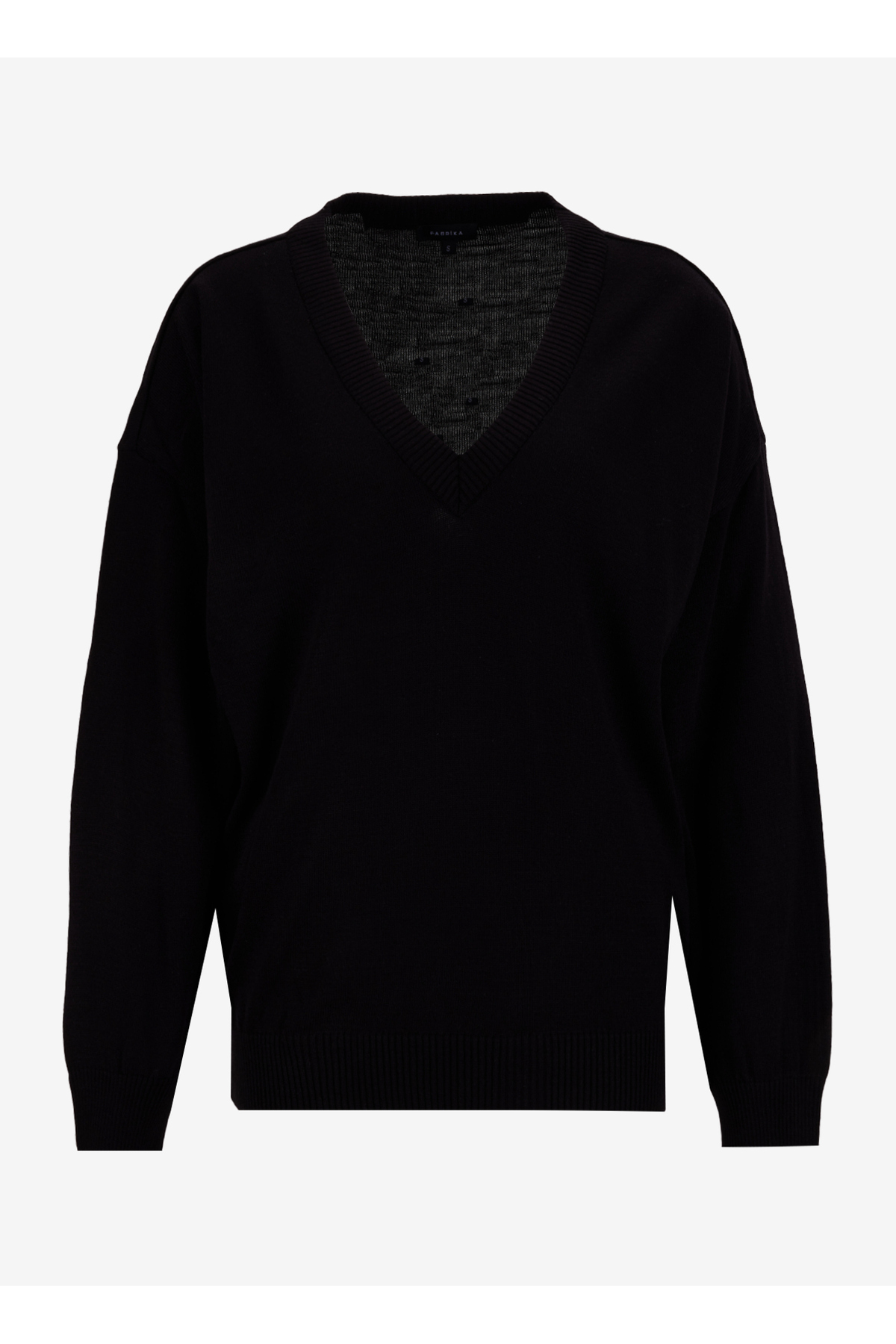 Fabrika  Siyah Kadın V Yaka Geniş Fit Düz Kazak POOLL - Görsel 2