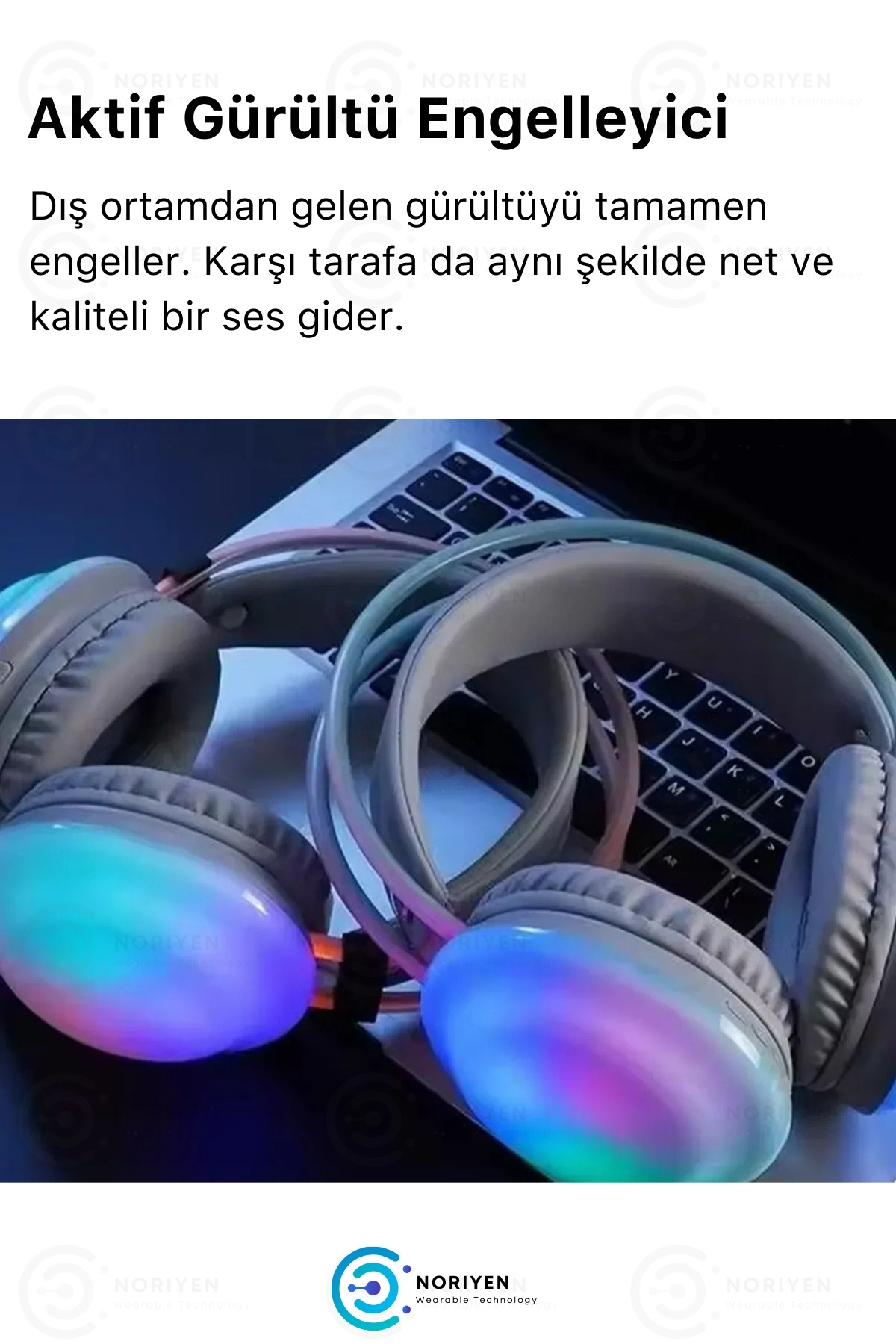 PG 580 Premium Seri Mikrofonlu RGB LED Işıklı Bluetooth Kablosuz Kafa Üstü Kulaklık