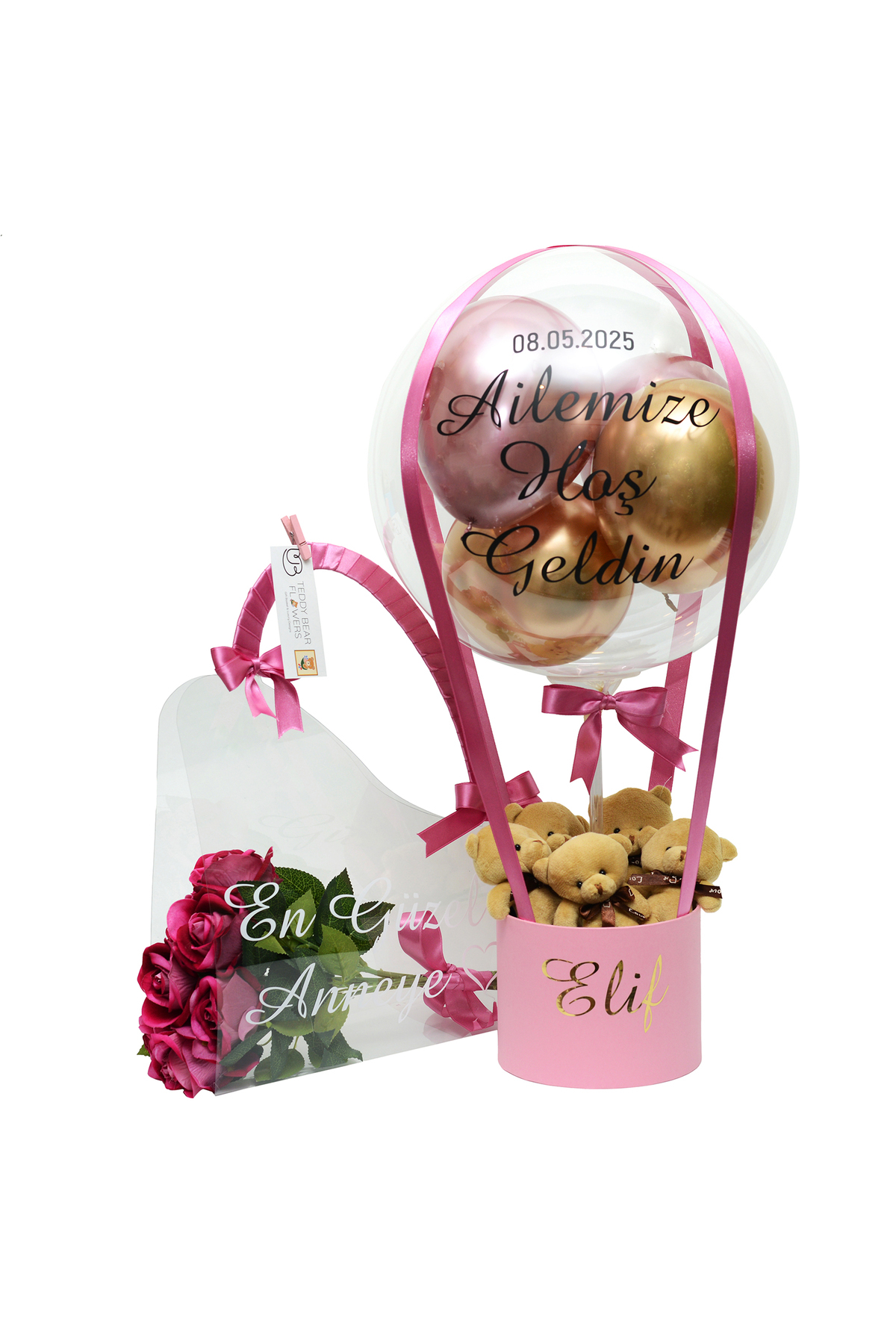 u&b teddy bear flowers Yenidoğan Kız Bebek Hediye Balon Kutusu & Anne Set fotoğrafı 2 (önizleme)