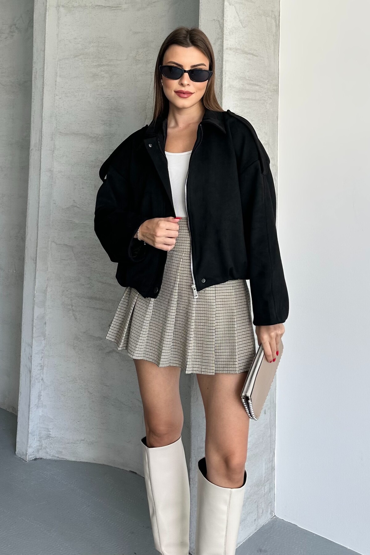 moda armanc  Kadın Oversize Süet Bomber Ceket - Yeni Sezon Deri Trend Ceket - Görsel 4