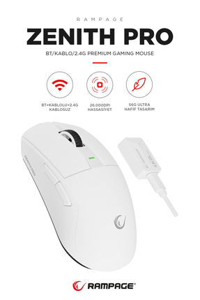 Rampage ZENITH PRO 4K 26000 DPİ Kablosuz Beyaz Gaming Mouse