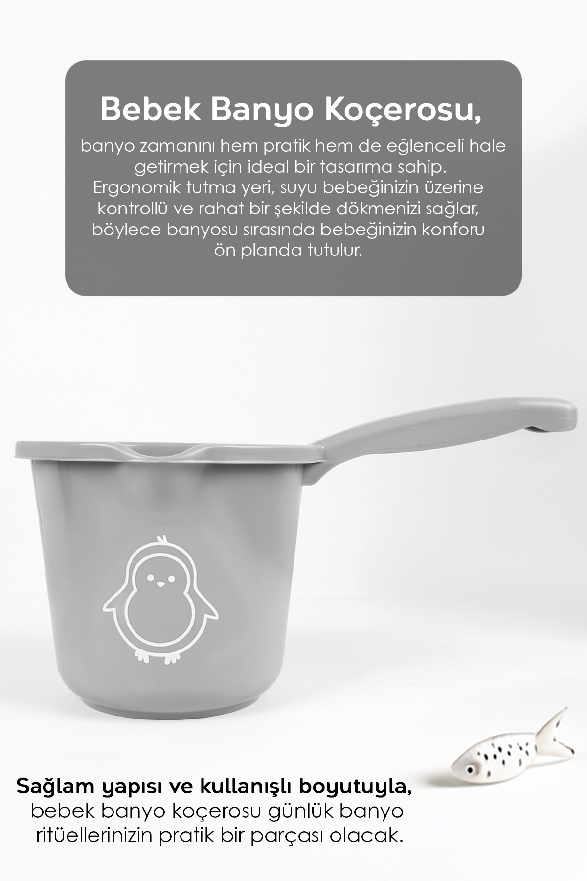 Meleni Baby 3'lü Set - Bebek Yıkama Banyo Küveti, Desenli Su Kovası, Maşrapa, Gri - Yıkama Filesi Hediye fotoğrafı 5 (önizleme)