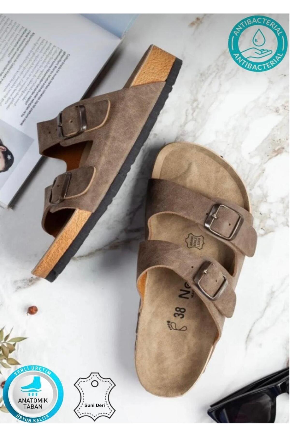h.t. yıldız ayakkabı & terlik Madrid Unisex Orthopedic Footbed Double-Strap Buckled Slippers, Indoor & Outdoor
