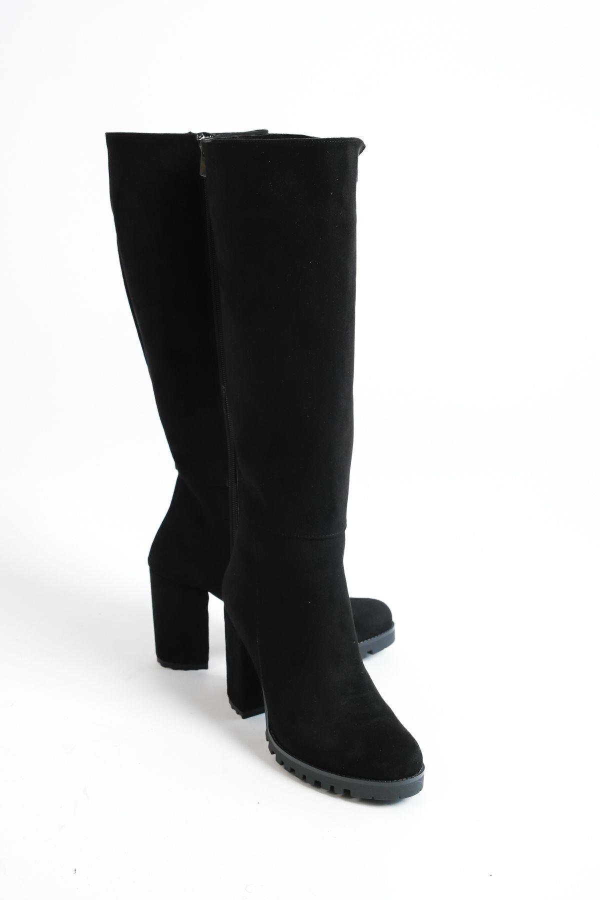 Mubiano Mbzfr5013s-s dámske čierne semišové dlhé čižmy so zipsom na hrubom po...