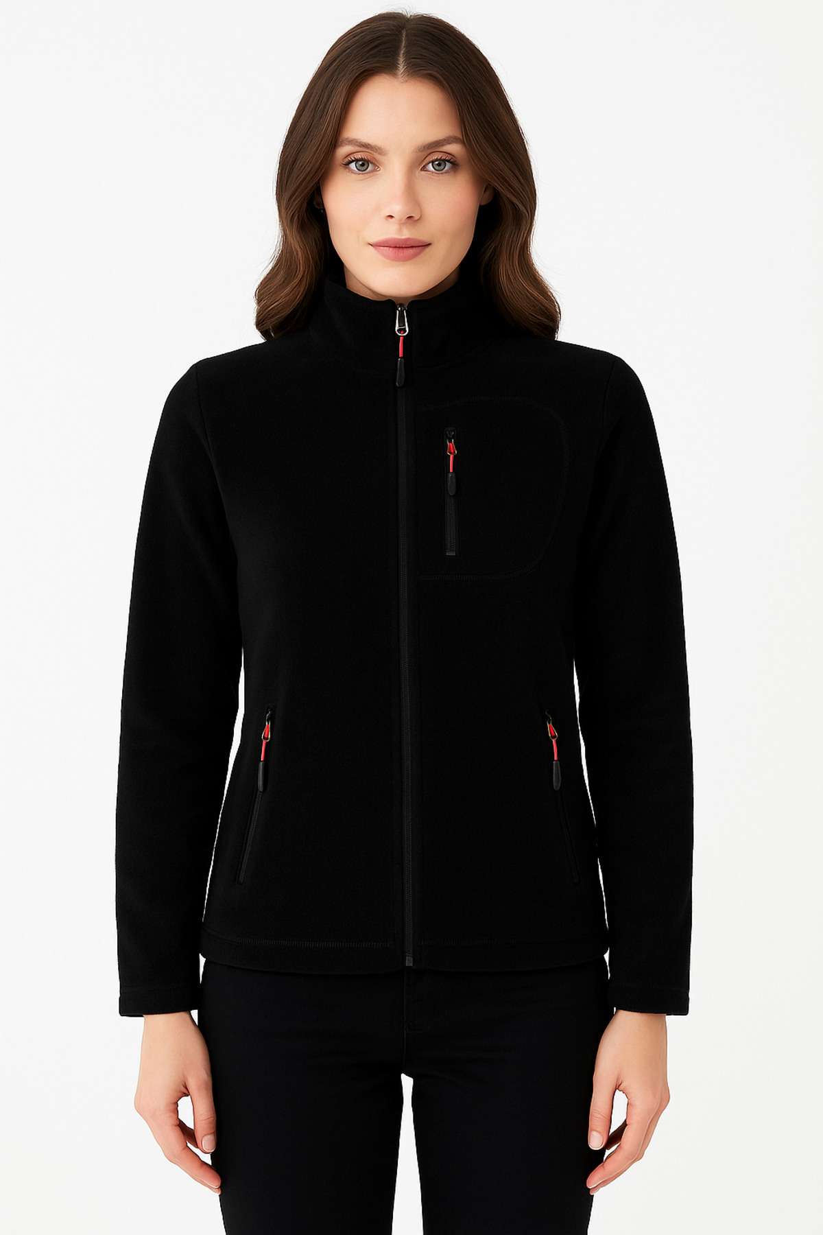 GENIUS STORE Store Kadın Polar Tam Fermuarlı Outdoor 3 Cepli Spor Polar Ceket