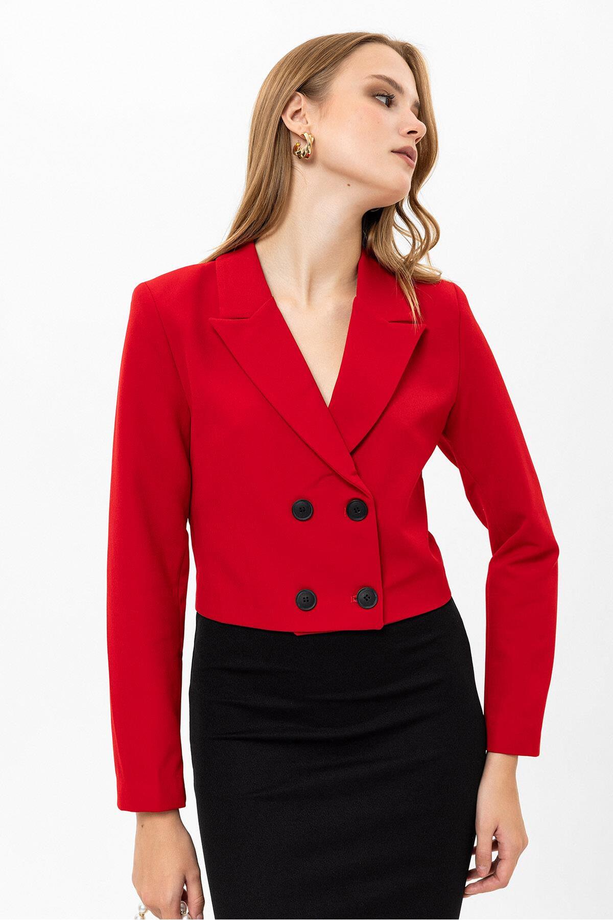 Şimal  Kadın Kısa Düğme Kapamalı Blazer Ceket 250218 - 260314 - Görsel 2