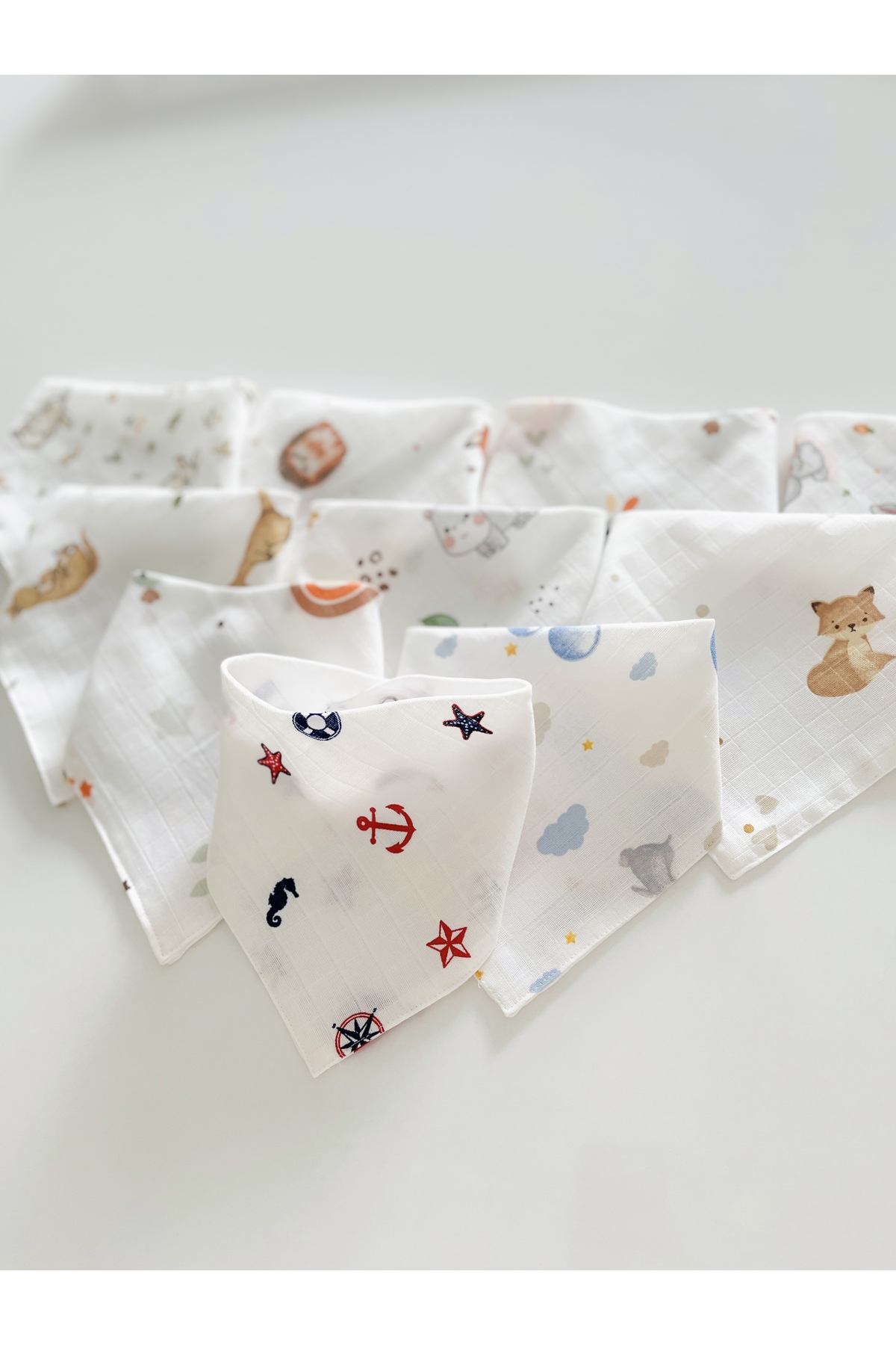 COOLMINIES 5 Adet Karışık Erkek Desen %100 Pamuk Müslin Kumaş Çıtçıtlı Bebek Önlük,Salya Önlüğü,Bebek Fular fotoğrafı 2 (önizleme)