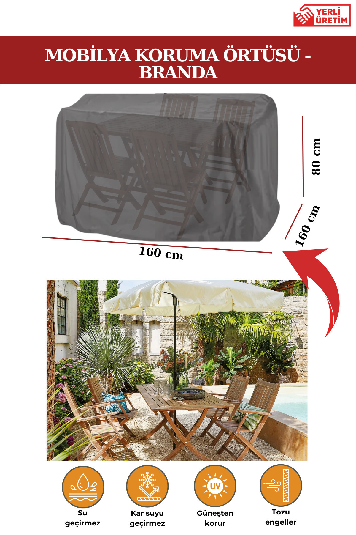Black Garden Furniture Protection Cover Tarpaulin 160x160x80 Cm-centimeters, Waterproof, Sun Protection