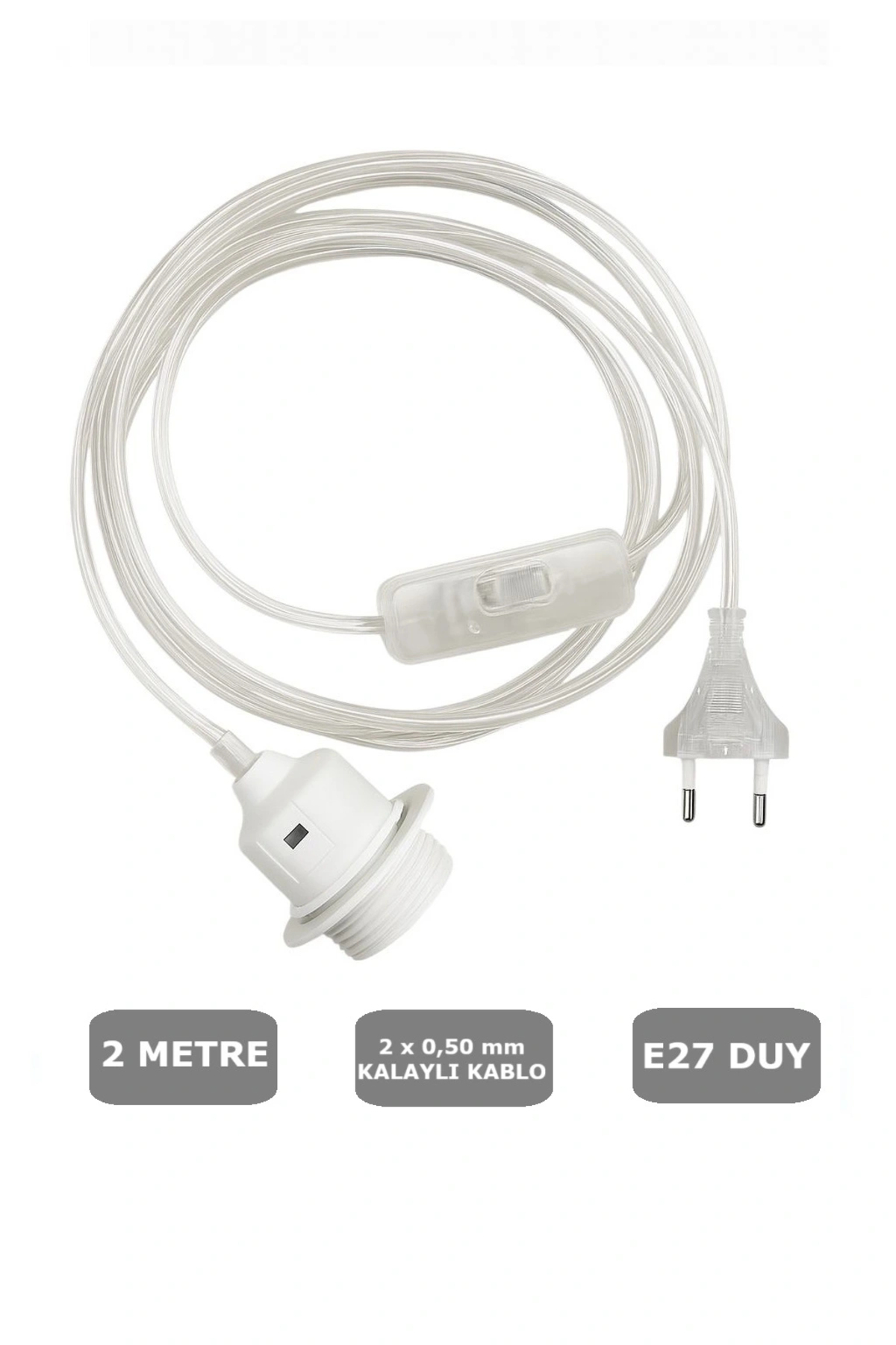Transparent Cable E27 White Sensor with 2 Meters Araboule (On-Off Switch) (2X0,50) 65W