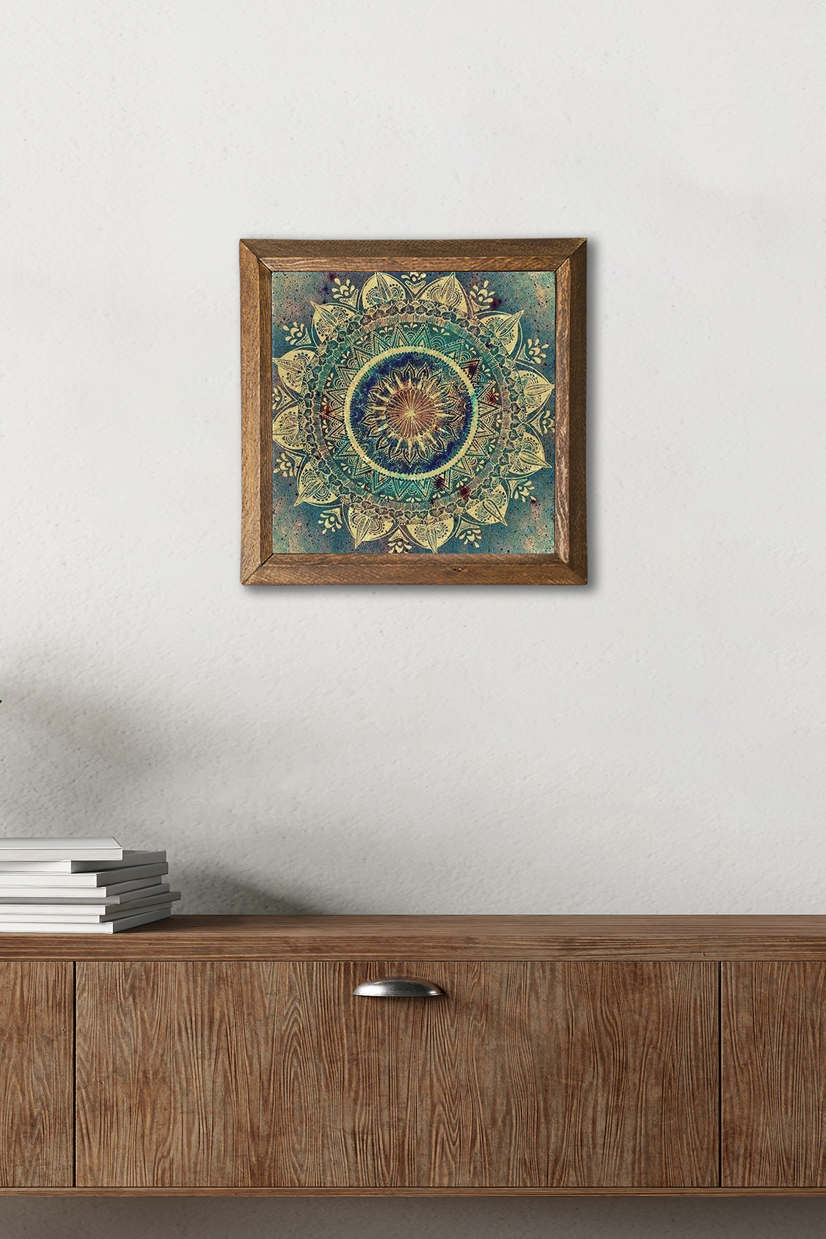 Mandala Wooden Framed Stone Wall Table – 25x25 cm Decorative Modern Home and Office Decor | W1-231 |