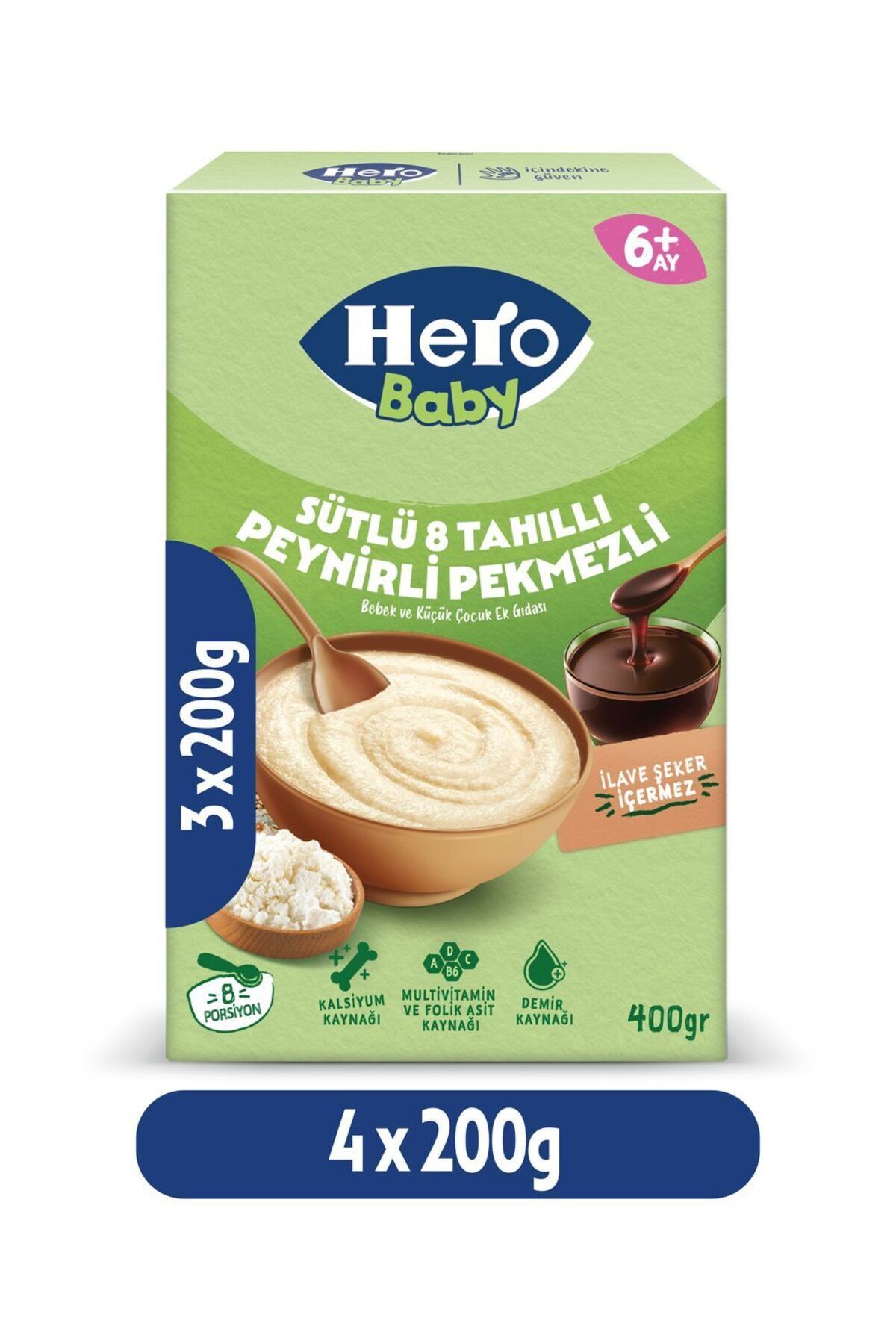 Hero Baby Sütlü 8 Tahıllı Peynirli Pekmezli 200g x4