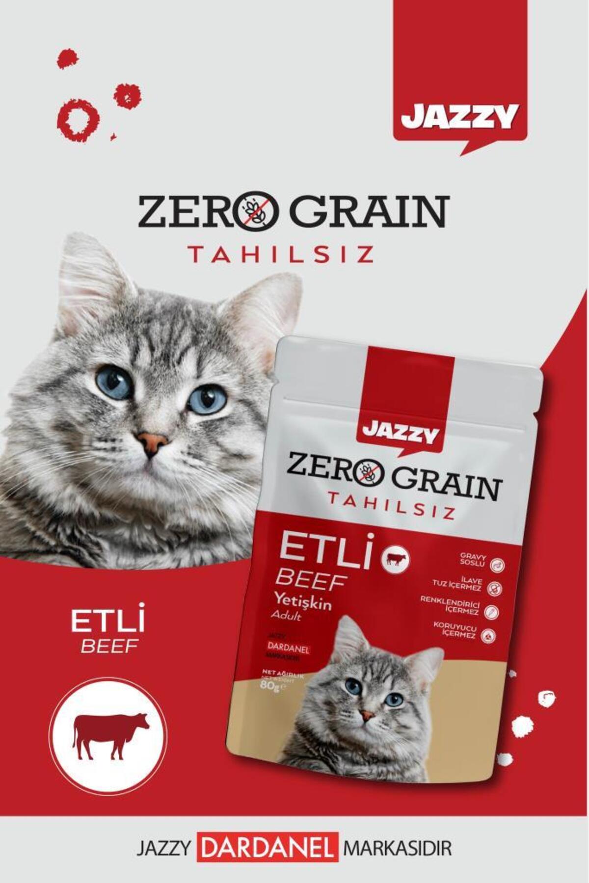 JAZZY Zero Grain Kedi Maması Etli Poşet 80 gr