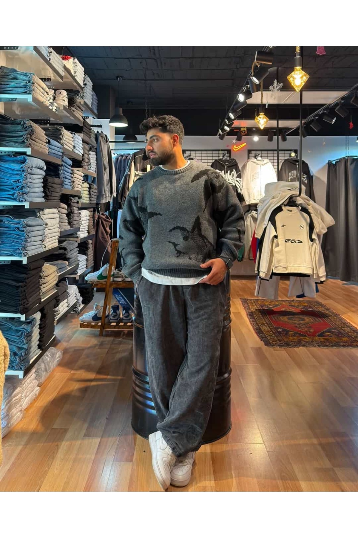 Desenli Oversize Premium Triko — خاکستری kzk-bk-100 — تصویر 3 از 6