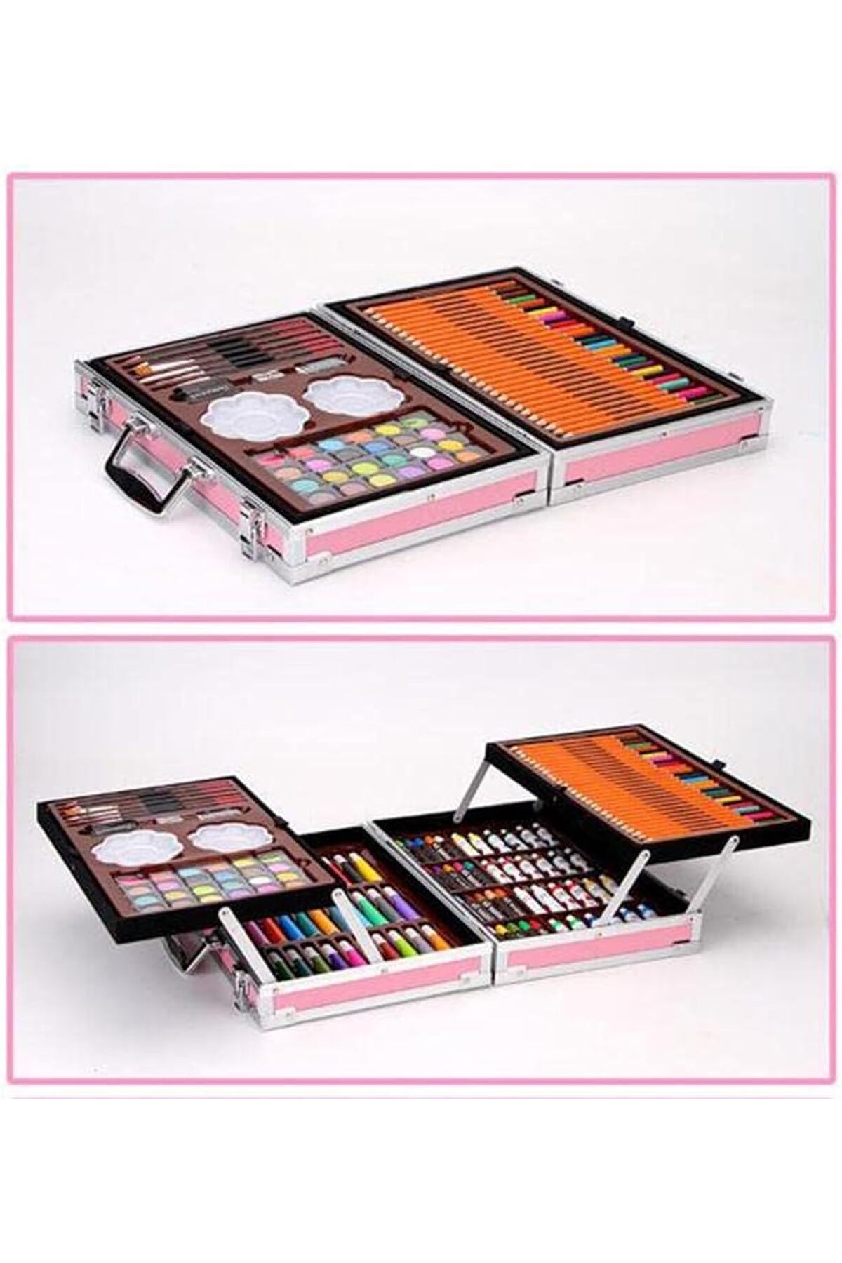 ست هنری، کیت طراحی حرفه‌ای ۱۴۵ تکه با جعبه آلومینیومی قابل حمل، مداد رنگی (صورتی)