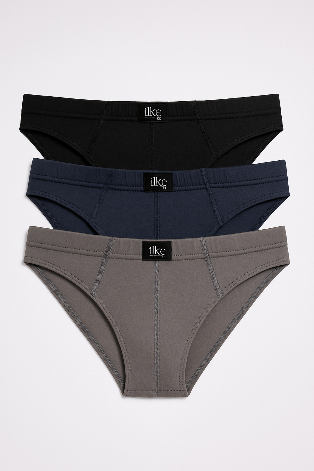 ROZELT Erkek Pamuklu 3'lü Slip Külot Lacivert-Füme-Siyah