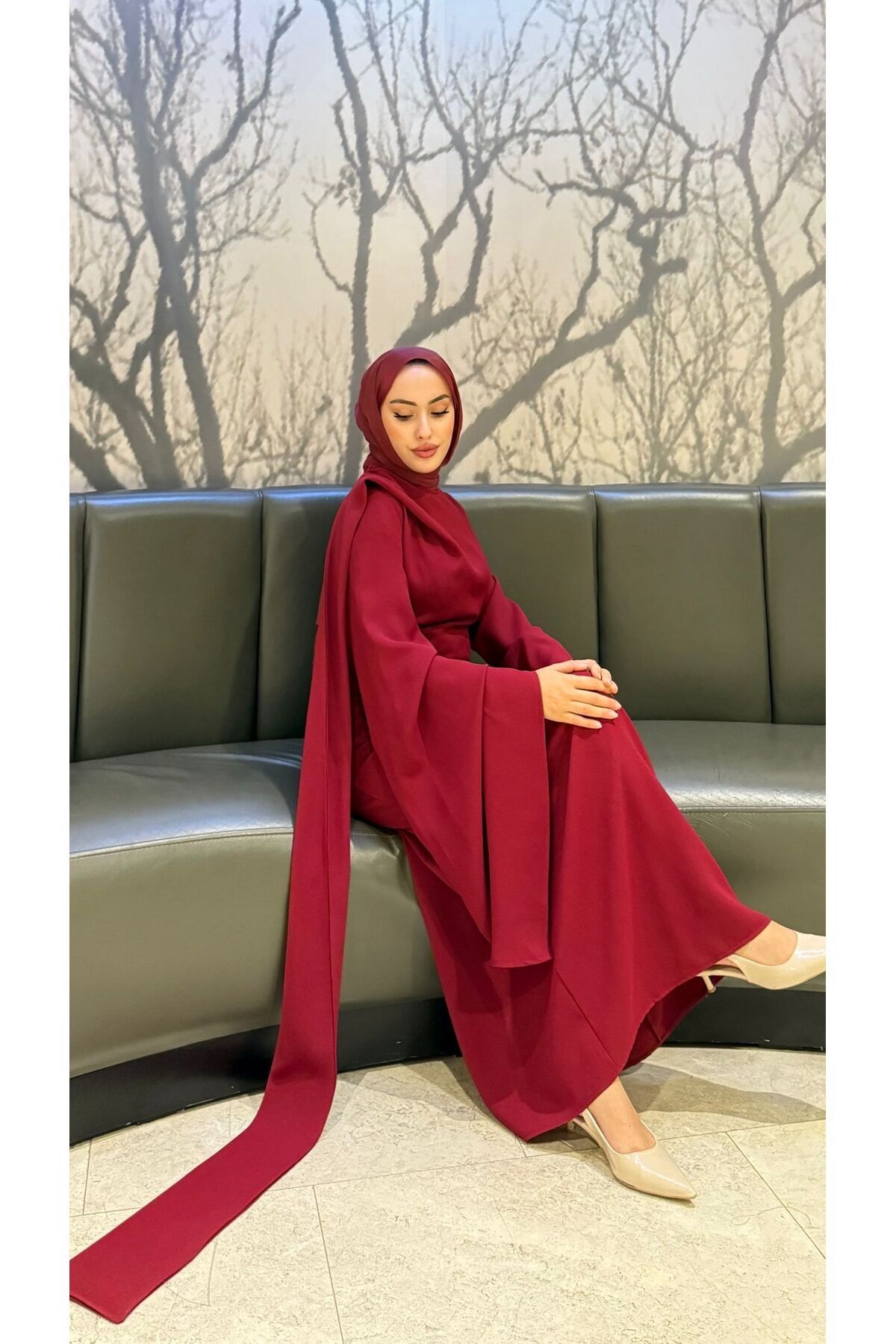 modadeywearst Kuyruk Detaylı Drapeli Tesettür Abiye Elbise