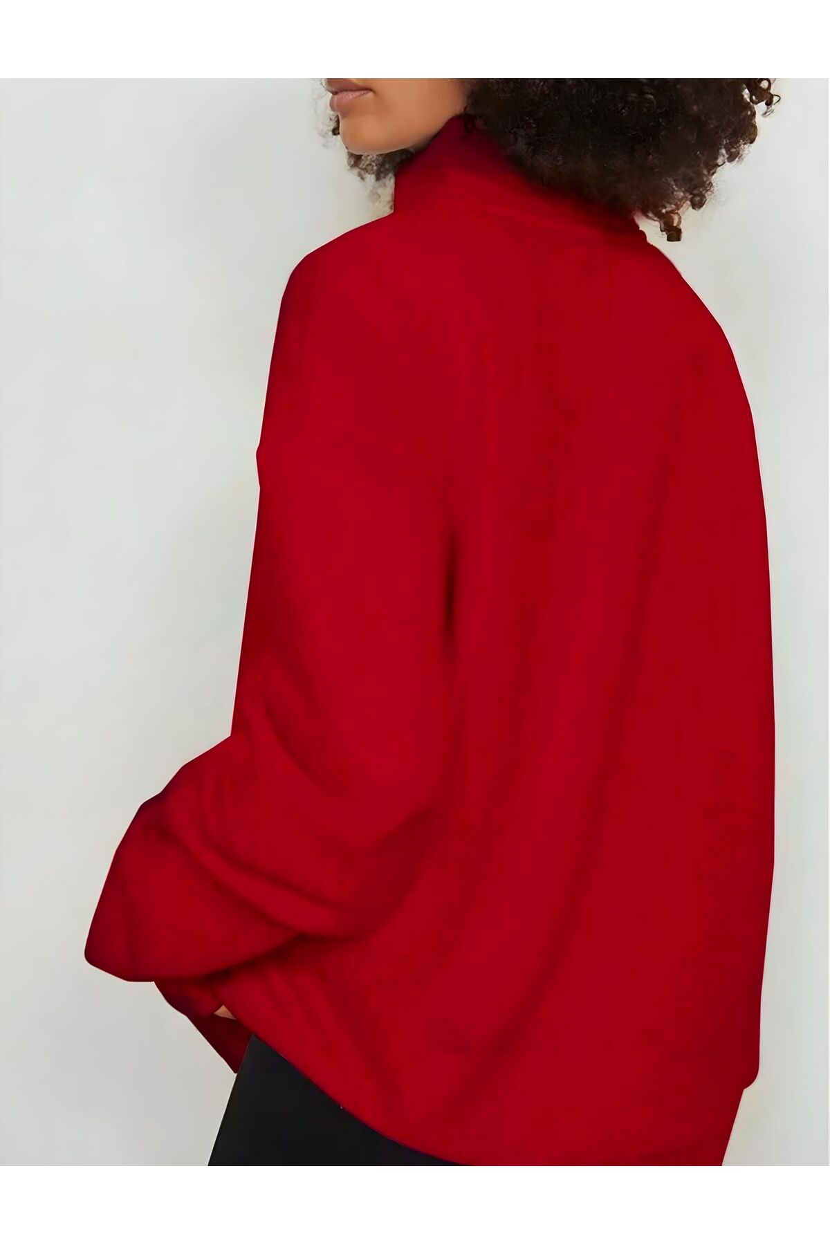 trendgar Kadın Kırmızı Dik Yakalı Yarım Fermuarlı Sweatshirt görsel 4
